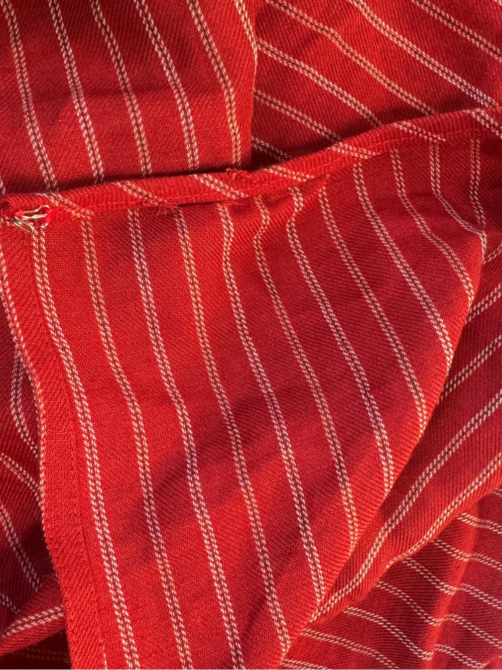 A-line Anne Klein Vintage 90s Linen Faux Wrap 8 Red Striped Linen Mini Skirt Y2K - Picture 6 of 15